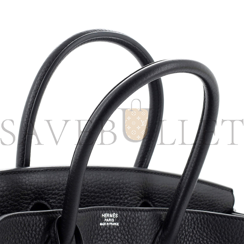 HERMES BIRKIN 30 HANDBAG NOIR CLEMENCE WITH PALLADIUM HARDWARE 251787 (30*22*16cm)